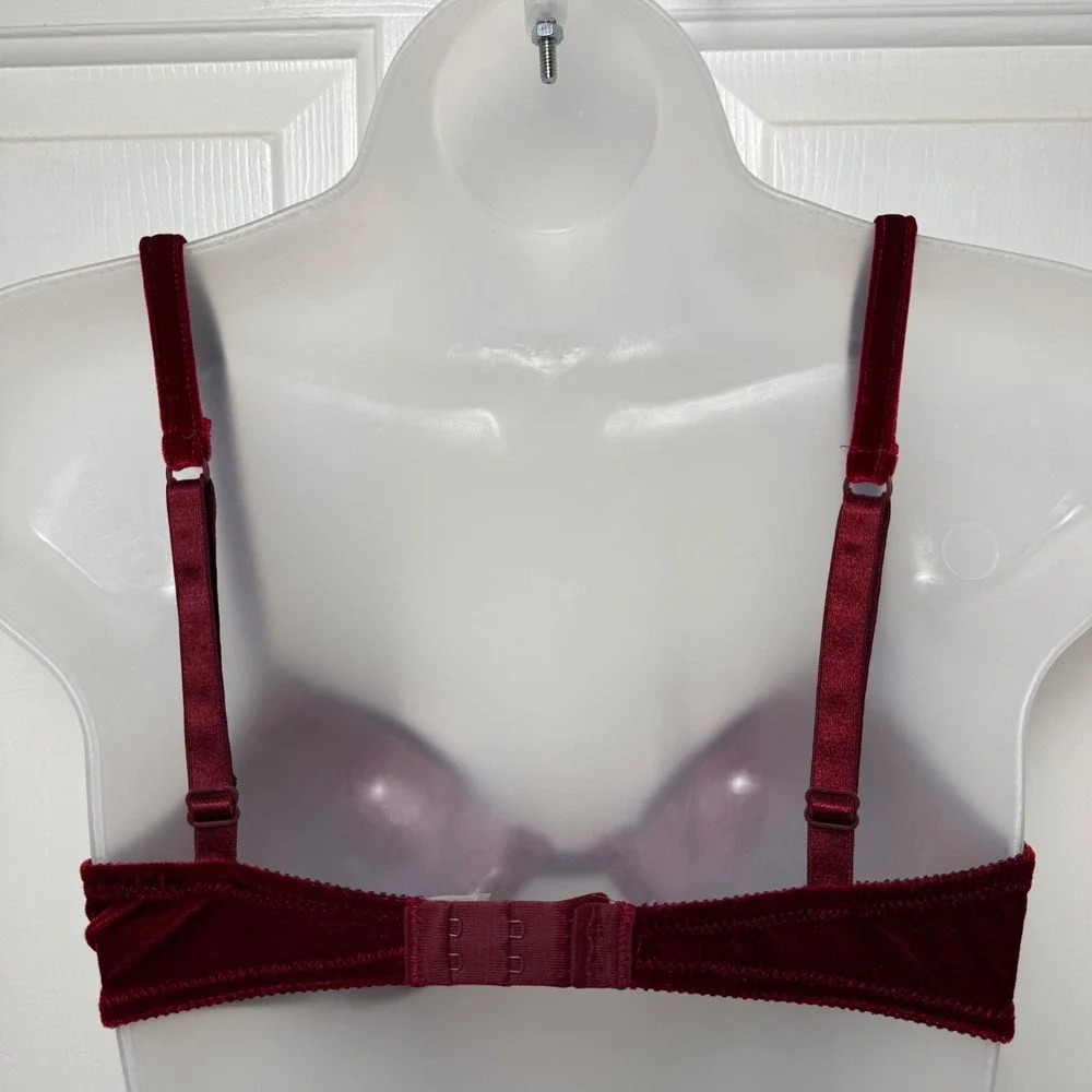 Victoria's Secret Vintage Burgundy Velvet Underwire Bra 34B Made USA Y2K
